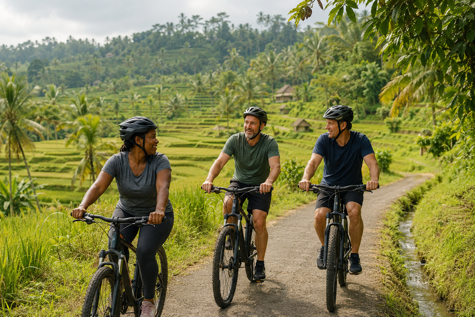 Foundations residents enjoying a supported cycling experience through Bali